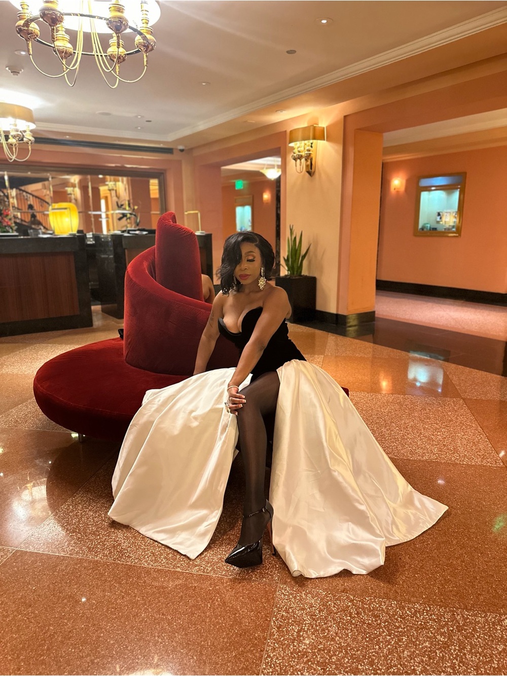 Black Velvet & White Satin Gala Gown